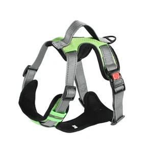 Heavy-duty adjustable green dog vest harness with handle for large dogs no pull design