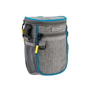 Sac de dressage pour chien gris avec liseré bleu et ceinture de taille ajustable