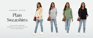 Detail view of women's stand collar sweatshirts in four neutral colors