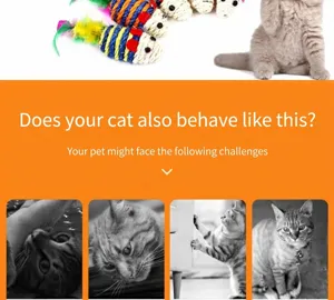 Durable sisal fiber cat mouse toy set for scratching and interactive playing and hunting