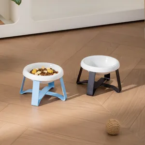 Ciotola per Animali Domestici in Ceramica Con Supporto in Ferro Rialzato Anti Ribaltamento Protezione Cervicale per Gatti Cani