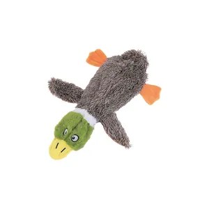 Cute squeaky mallard duck plush dog toy with crinkle paper for interactive play and chewing