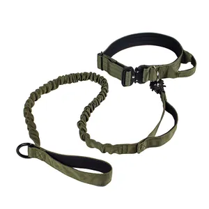 Militair tactische hondenhalsband en bungee hondenriem set in olijfgroen voor grote honden