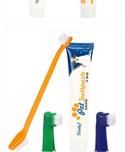 Professional dog dental care kit with beef flavor toothpaste and 3 toothbrushes