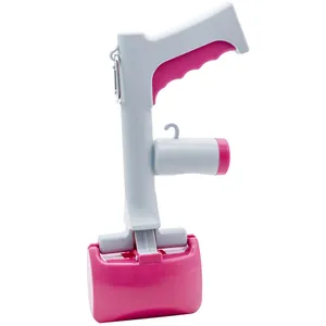 Ramasse-crottes 2-en-1 à long manche avec distributeur de sacs, rose et blanc