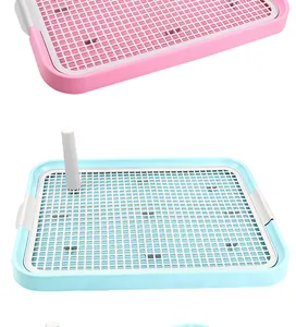 Detailed view of large dog potty tray with non-slip mesh and removable pillar for pets