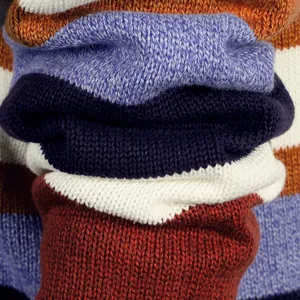 Vista macro de la textura del tejido de punto de una chaqueta de rayas multicolores