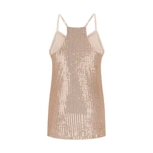 Detailed back view of a shimmering champagne sequined sleeveless camisole for women.