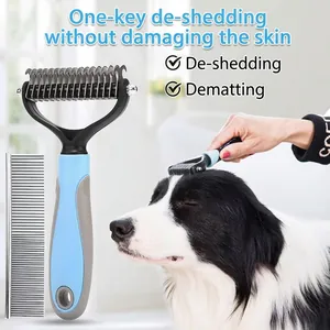 Professional Pet Dematting Comb For Dogs Cats Stainless Steel Double Sided Deshedding Tool For Undercoat Removal Grooming Brush