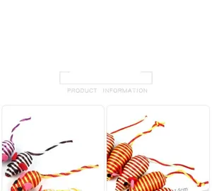 Detailed macro view of colorful striped sisal mouse cat toy with 14cm length