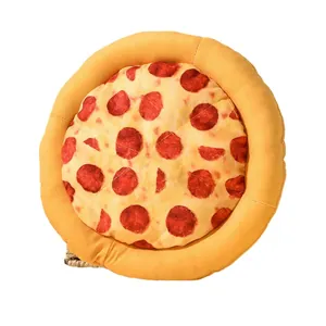 Realistic pepperoni pizza plush dog toy featuring squeaker and crinkle paper for pets