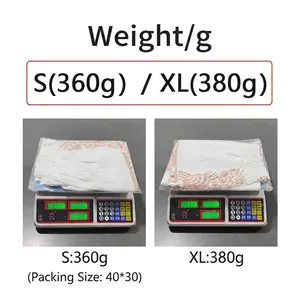 Detailed weight comparison for sizes S and XL of the white printed two-piece set