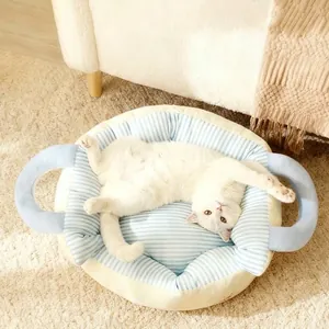 Extra large warm plush pet bed for cats and small dogs featuring portable handles
