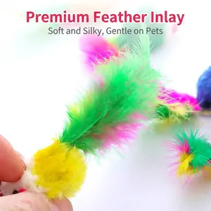 Plush cat toy mouse with colorful feathers and interactive rustling sound
