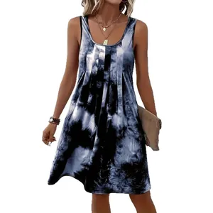 Robe sans manches élégante avec imprimé tie-dye et design plissé pour la mode d'été
