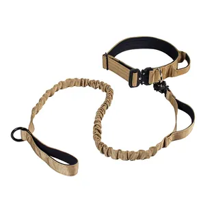 Tactische hondenriem en halsband set met bungee-lijn en robuuste metalen snelsluiting gesp
