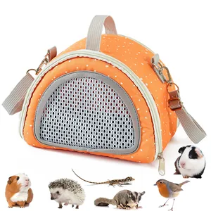 Orange polka dot small pet carrier bag with breathable mesh for hamsters and hedgehogs