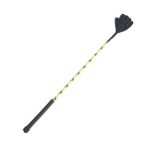 Detail of hand-shaped pet training whip with woven pattern and non-slip handle