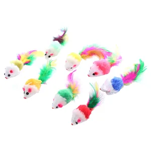 Set of colorful plush cat mouse toys with feather tails and rustle sounds for pets
