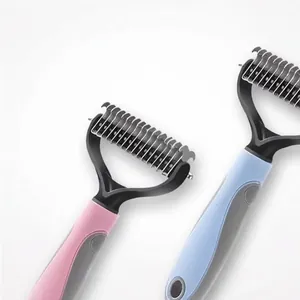 Dual-sided pet de-matting comb for cats and dogs, effective grooming and deshedding tool.