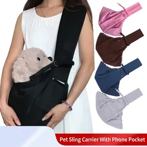 Transportín Bandolera para Mascotas Portátil Transpirable de Poliéster Bolsa de Hombro para Perros y Gatos Con Bolsillo para Teléfono