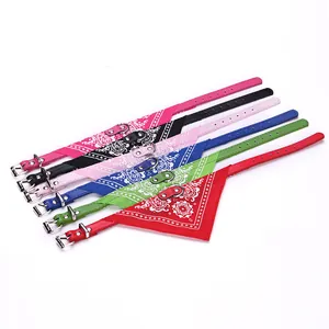 Adjustable pet PU leather collars with paisley bandana bibs in six vibrant colors