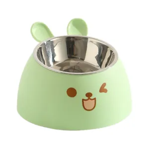 Cute rabbit ear pet bowl featuring a stainless steel insert for cats and small dogs