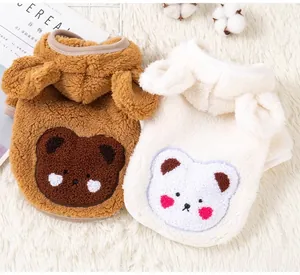 Cozy plush pet hoodies with cute bear ears and face embroidery for small dogs and cats.