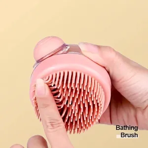 Soft silicone pet bath brush for deep cleaning and massage, ergonomic pink design