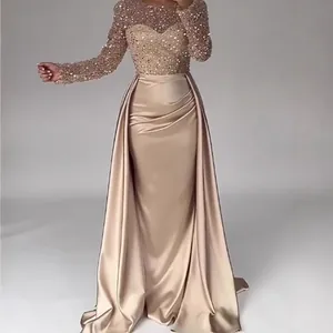 Elegant Sequin Long Sleeve Maxi Dress For Women Evening Banquet Party Hostess Floor Length Polyester Spliced Gown