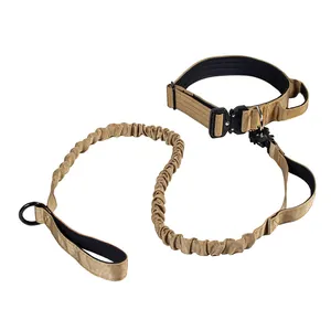 Tactische Hondenhalsband en Elastische Bungee Hondenriem Set Zware Nylon Verstelbare Trainingsriem met Handvat