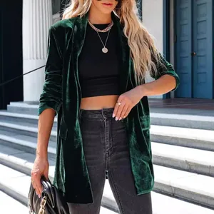 Elegante blazer in velluto verde smeraldo da donna con vestibilità ampia e revers