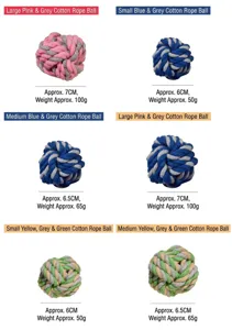 Comparison of various sizes and colors for durable braided cotton rope dog chew toys