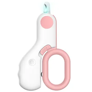 Professional mini pet nail clipper with LED bloodline light in pink and white color