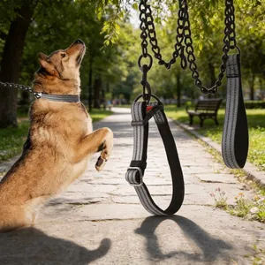 Reflective Heavy Duty Stainless Steel Dog Leash And Collar Bite Proof Iron Chain For Medium Large Dogs Walking Training