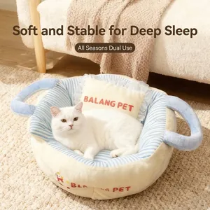 Cozy extra-thick reversible pet bed for cats and small dogs with handles and pillow