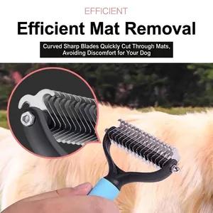 Professional pet de-matting comb with curved steel blades for dogs and cats grooming