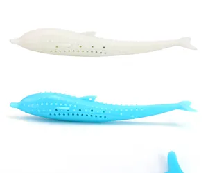 Coppia di giochi per gatti in silicone a forma di delfino, bianco e blu per dentizione