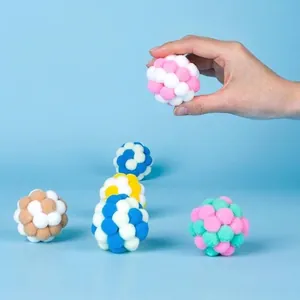 Set of soft colorful plush pom-pom balls for cats, multi-pack elastic pet self-play chase toys