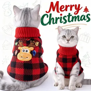 Christmas Reindeer Plaid Pet Sweater For Dogs And Cats Autumn Winter Warm Knitted Puppy Kitten Clothes Holiday Outfit