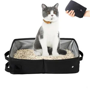 Tragbare schwarze faltbare Katzentoilette mit silbernem wasserdichtem Futter für Reisen
