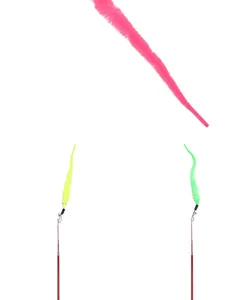 Detail of telescopic carbon fiber cat teaser wand with fuzzy worm attachments