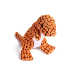 Giocattolo di peluche per cani a forma di dinosauro in morbido pile di mais arancio