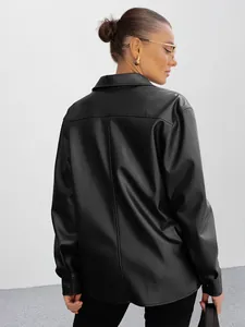 Close-up rear view of a vintage black PU leather jacket showing premium texture and stitching