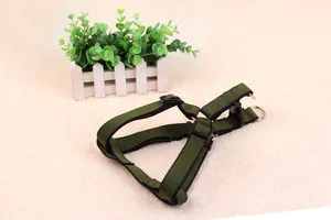 Close-up detail of the durable army green nylon mesh adjustable dog harness chest strap