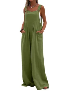 Mono sin mangas verde oliva de pernera ancha con botones decorativos y bolsillos