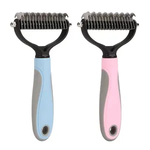 Professional pet dematting comb and de-shedding tool for dogs and cats in pink and blue