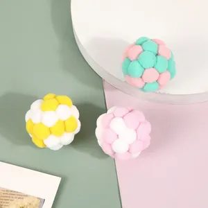 Colorful plush pompom cat toy balls for indoor interactive play and exercise