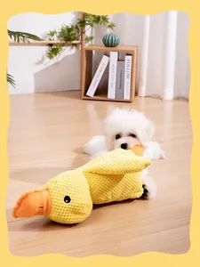 Soft yellow plush duck toy for dogs, perfect for interactive play and teething.