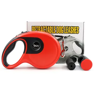 Laisse Rétractable Automatique Robuste pour Grands Chiens Avec Distributeur de Sacs Poubelle Intégré Corde en Nylon ABS Étendue